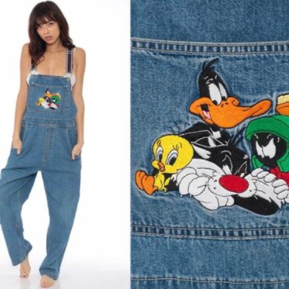 Vintage Warner Bros 1997 Looney Tunes Embroidered Blue Denim Overalls - Picture 16 of 16